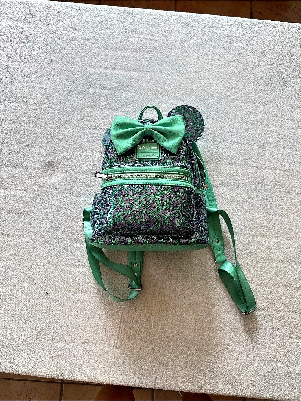 Disney Parks Loungefly Green Sequin Mini Backpack Like New